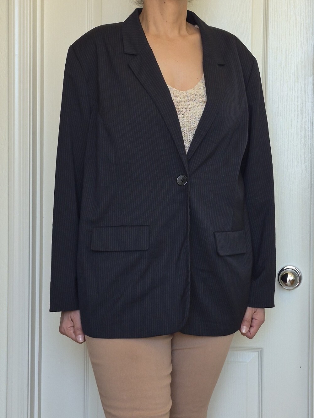 Avenue Pinstripe One Button Blazer Sz 22